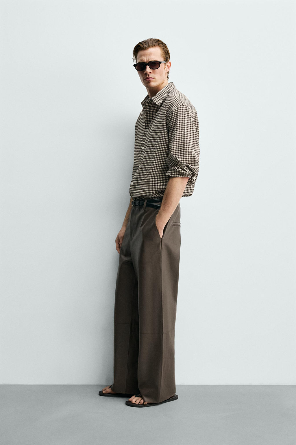 PANTAL?N BALLOON FIT PIEL / Beige - Zara фото 4