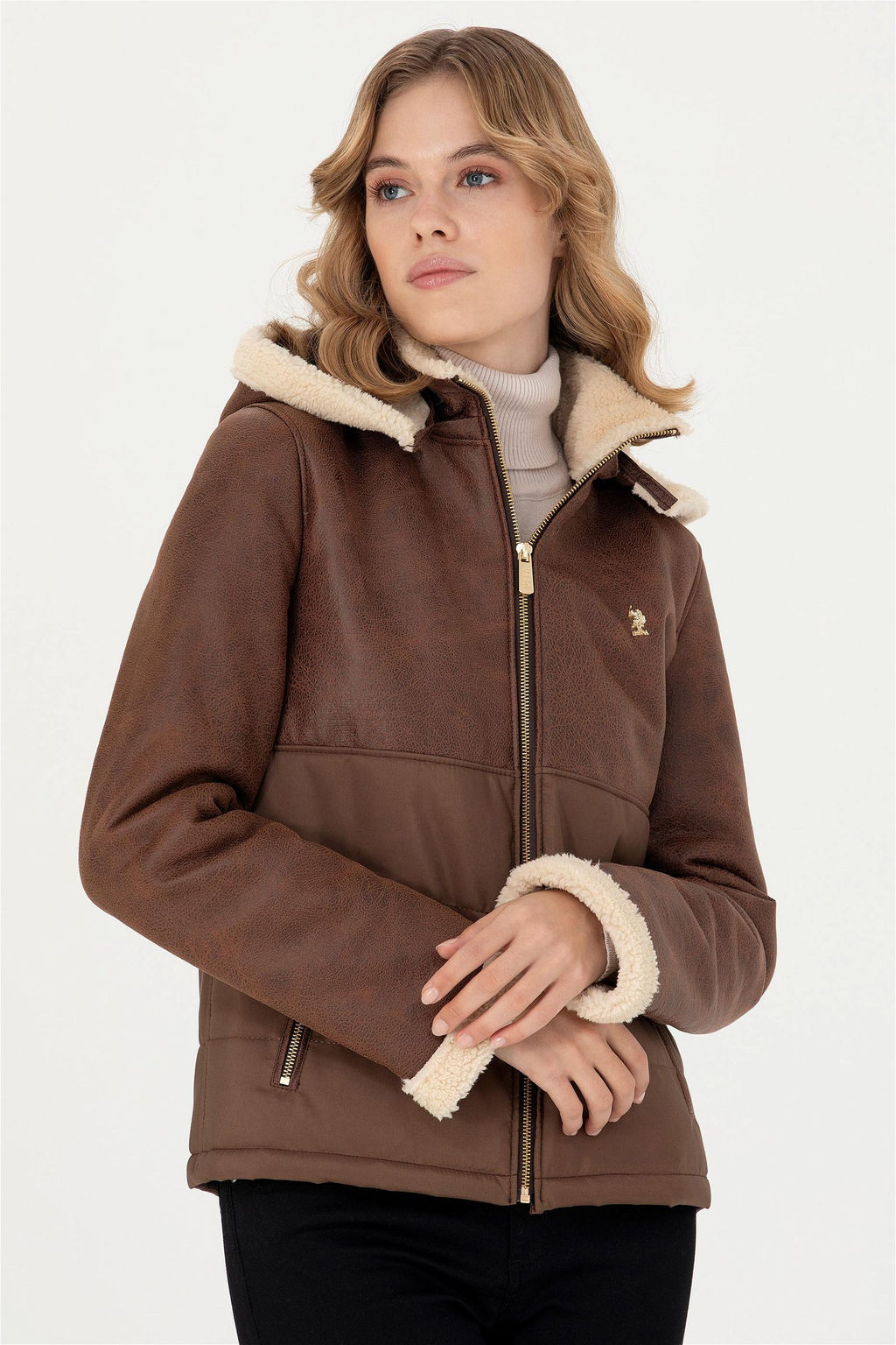 Женская светло-коричневая кожаная куртка - U.s. polo assn фото 3