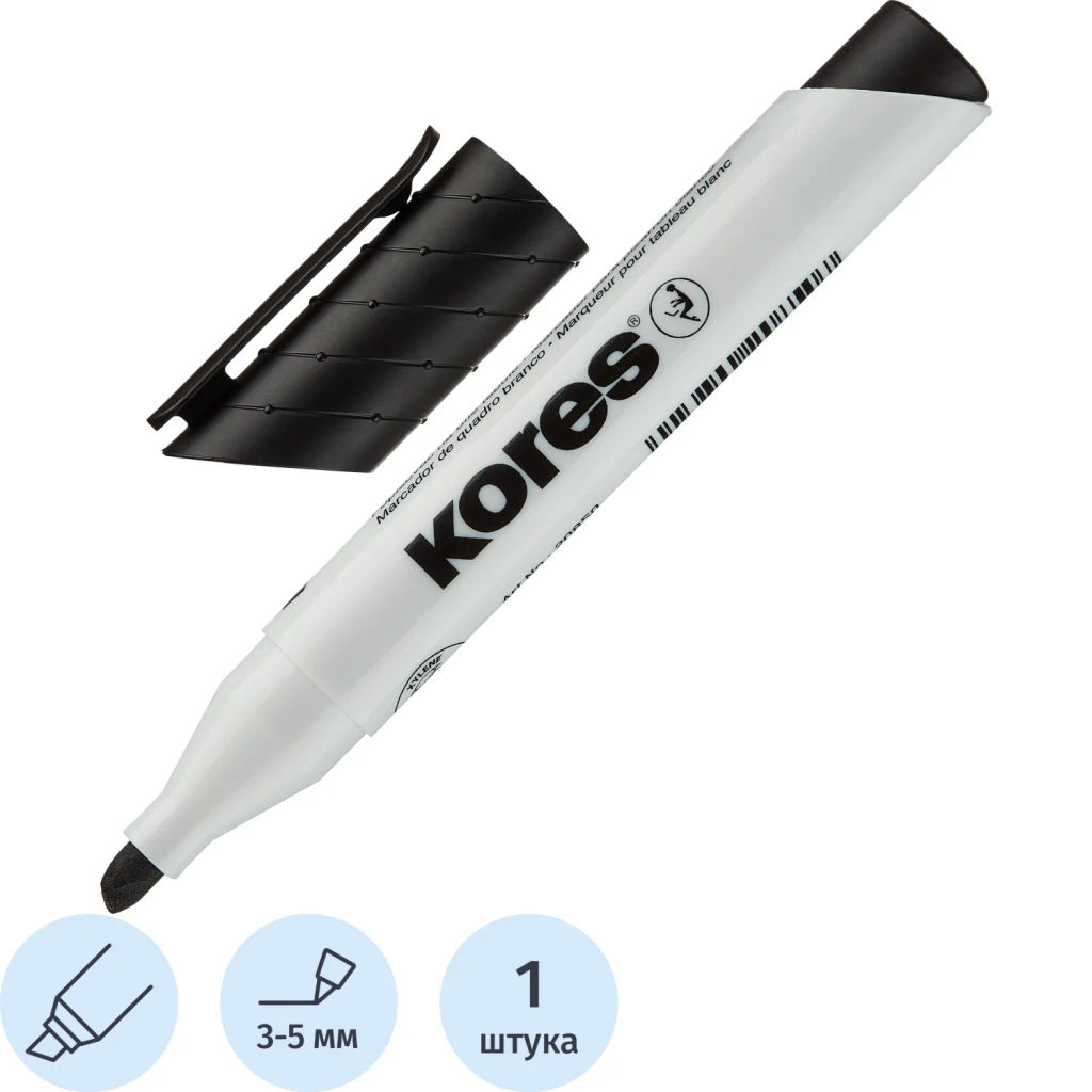 Маркер для белых досок KORES черный 3-5 мм скошенный наконечник '20850  фото 2