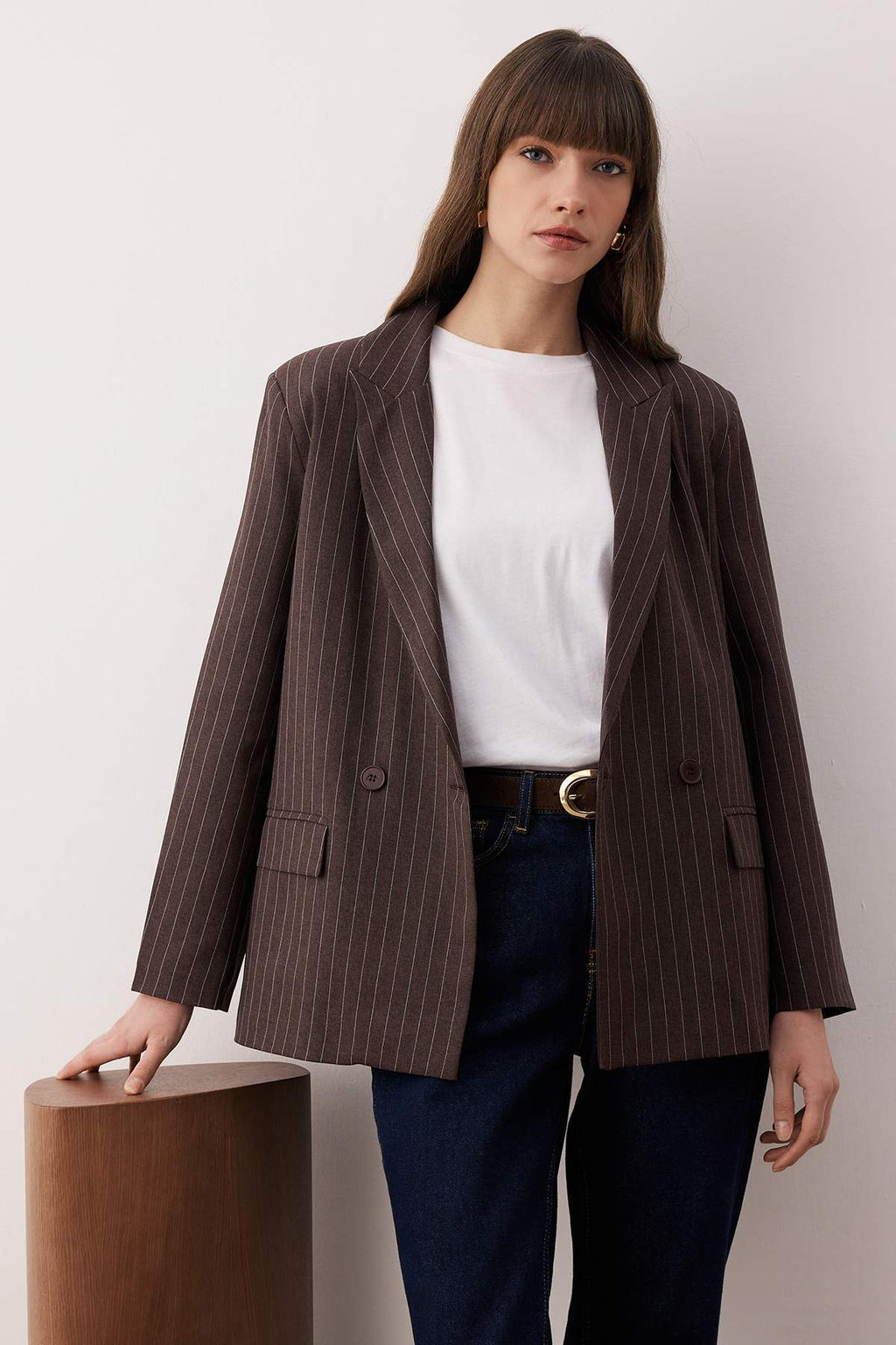 Kahverengi Cizgili Anvelop Blazer Ceket TWOAW26BC00063 - Trendyolmilla фото 4