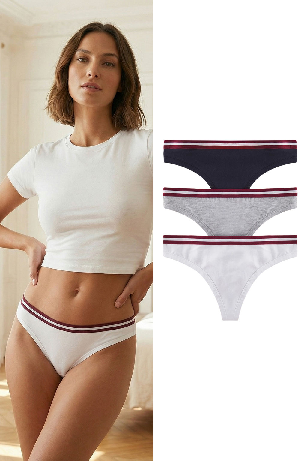 TRENDYOLMILLA Lacivert-Cok Renkli 3lu Paket Pamuklu Lastik Detayl? Tanga Orme Kulot THMSS25KU00034  фото 5