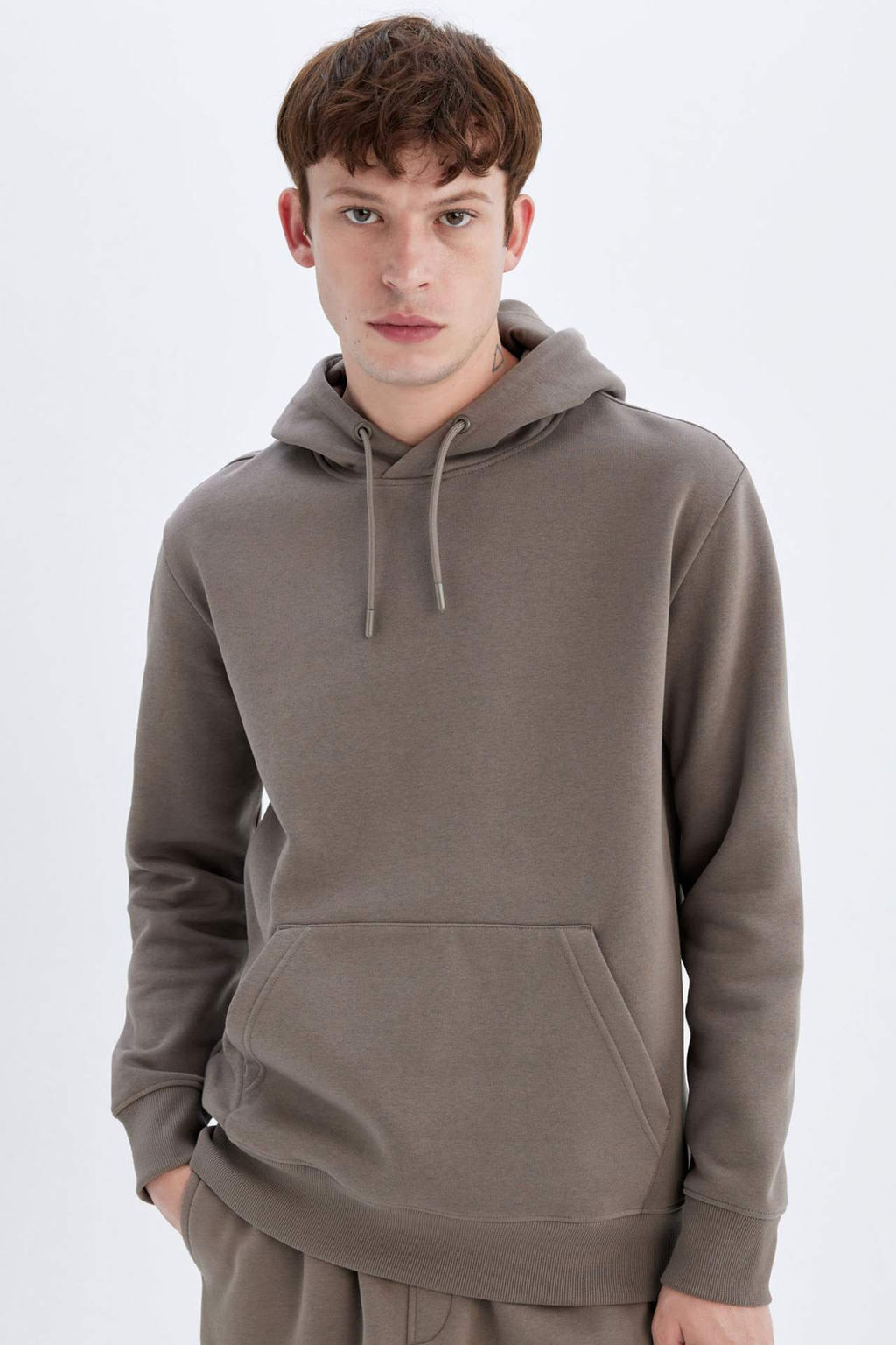 Regular Fit Kapusonlu Kanguru Cepli Ici Yumusak Tuylu Basic Duz Sweatshirt - Defacto фото 5
