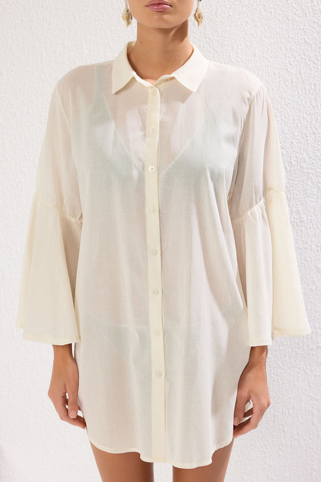 Ekru Dokuma %100 Pamuk Plaj Mini Elbise TBESS25EL00036 - Trendyolmilla фото 4