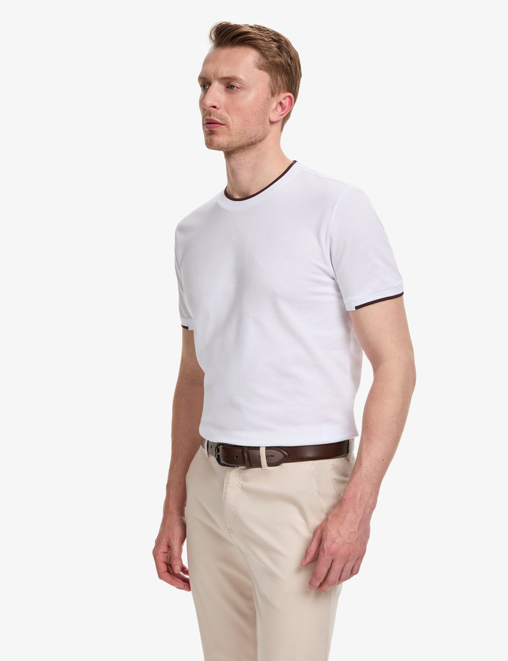 Beyaz Slim Fit %100 Pamuk Bisiklet Yaka Ti__rt