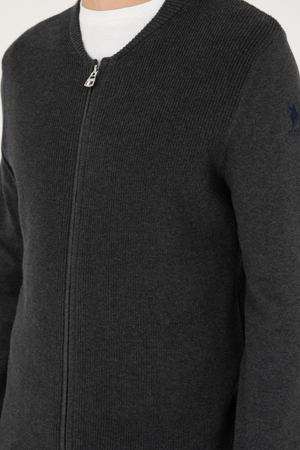 Мужской базовый трикотажный кардиган антрацитового меланжа - U.s. polo assn фото 14