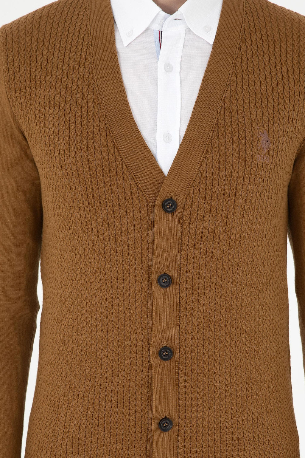 Мужской базовый трикотажный кардиган светло-хаки - U.s. polo assn фото 6