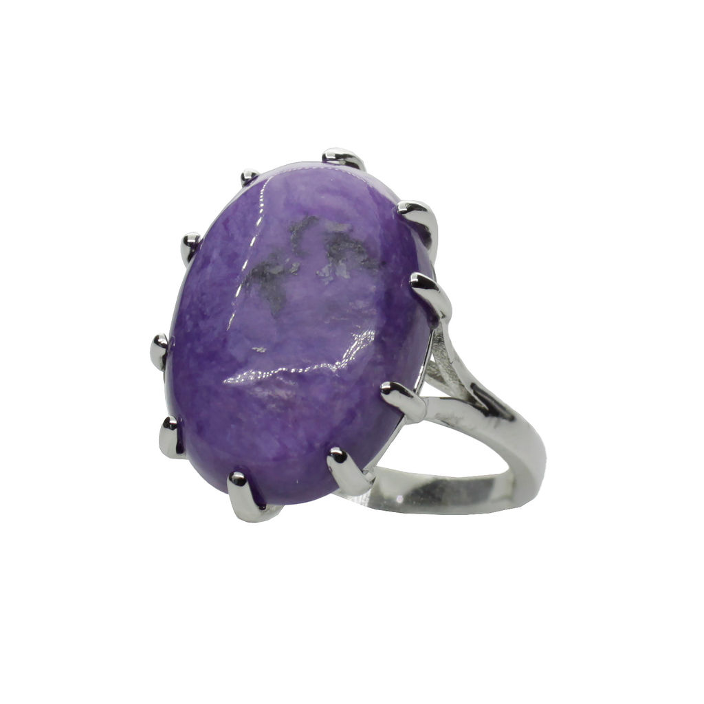 Комплект "Чара-1", чароит, покрытие родий, размеры кольца: 17, 18, 19, 20