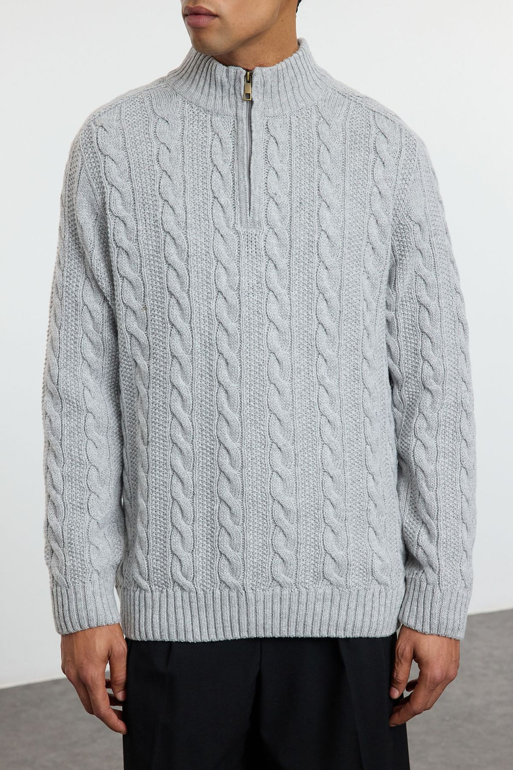 TRENDYOL MAN Bordo Unisex Regular Fit Fermuarl? Yar?m Bal?kc? Sac Orgu Triko Kazak TMNAW21KZ0737 - Trendyolmilla фото 4