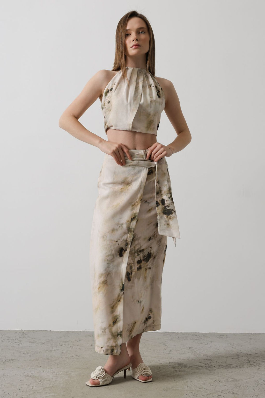 TRENDYOLMILLA Bej Batik Desenli Anvelop Midi Dokuma Etek TWOSS25ET00052 фото 4