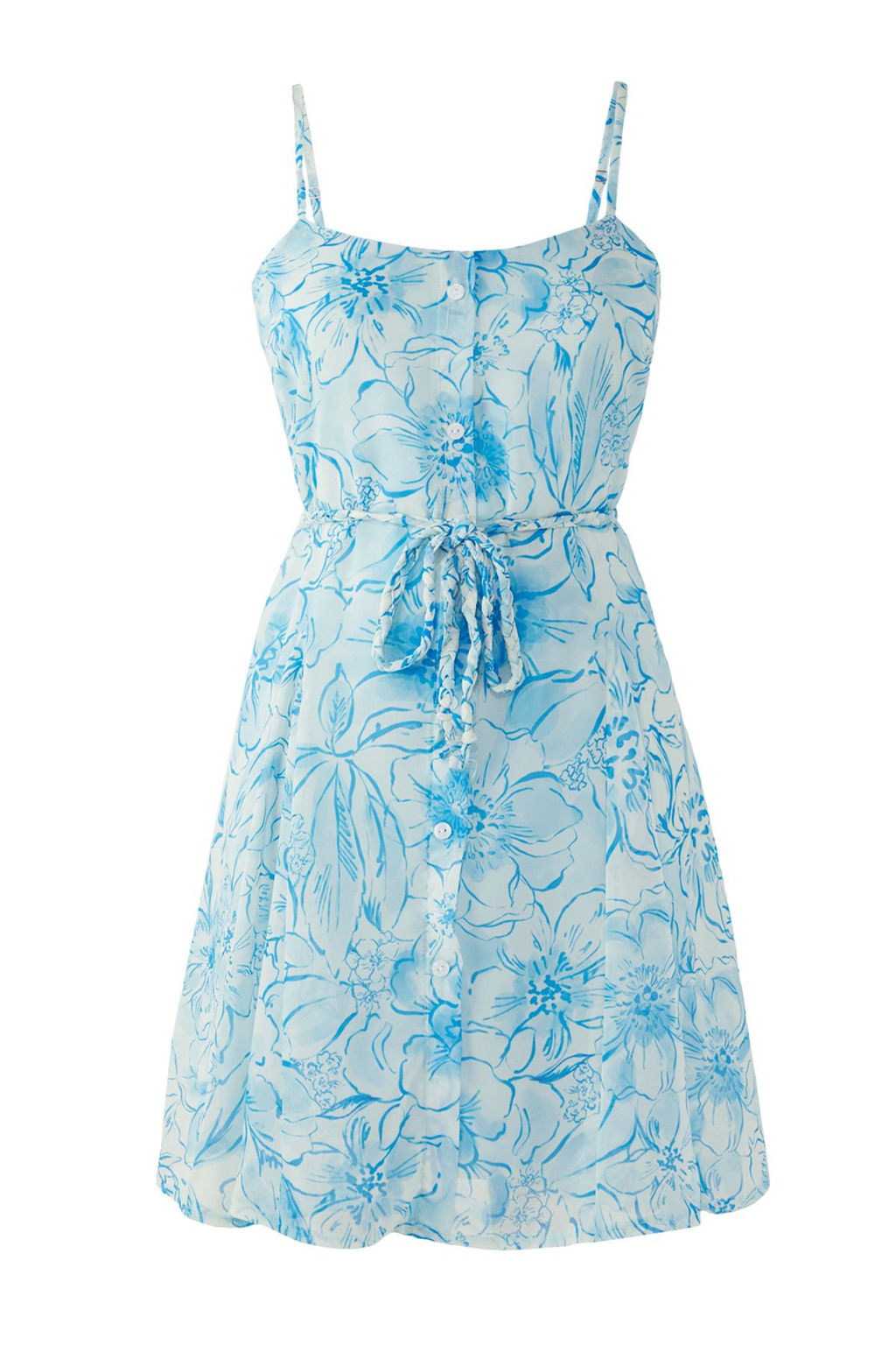 TRENDYOLMILLA Mavi Kusakl? Cicekli Etegi Belden Ac?lan Mini Astarl? Sifon Dokuma Elbise TWOSS25EL00730  фото 5