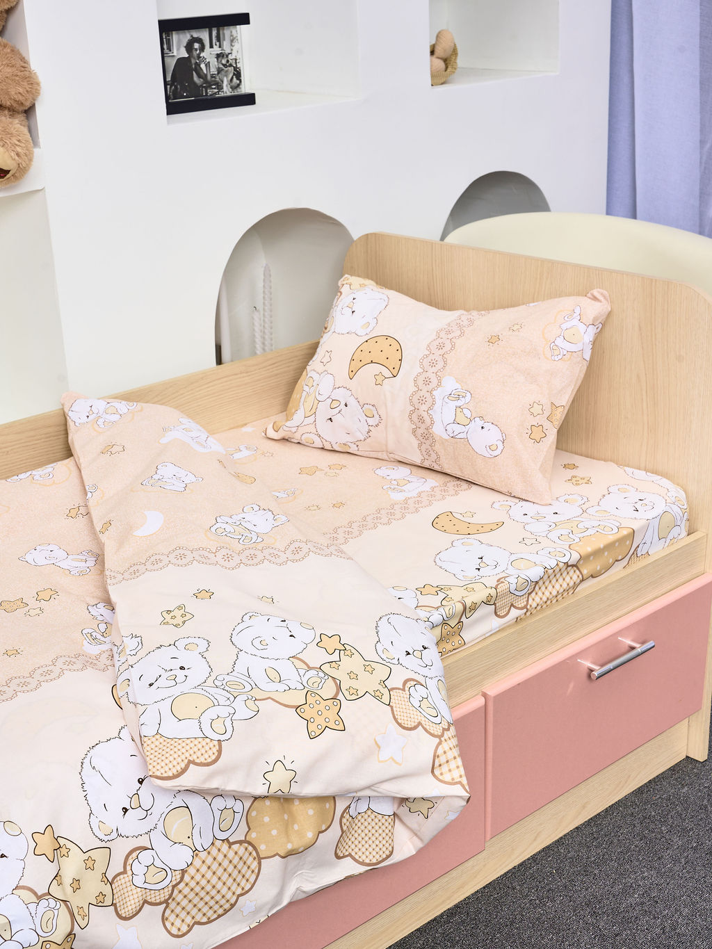 Постельное белье детское поплин с простыней на резинке - Медвежата Детский