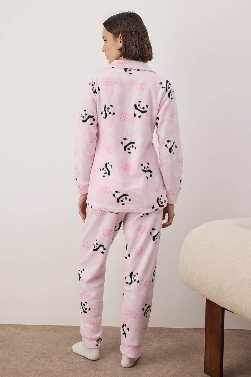 Ac?k Pembe Panda Desenli Uyku Bantl? Polar K?sl?k Orme Pijama Tak?m? THMAW22PT0359 - Trendyolmilla фото 5