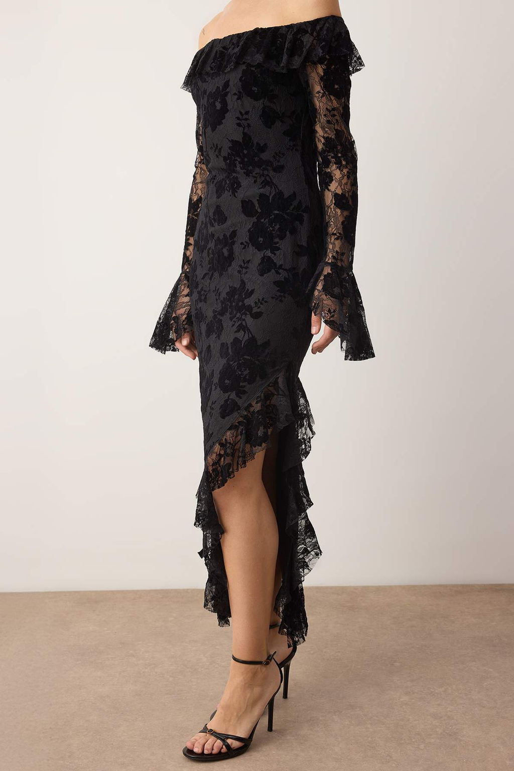 Siyah F?rf?rl? Flok Tul Bask?l? Maxi Astarl? Elbise TPRAW26EL00083 - Trendyolmilla фото 3