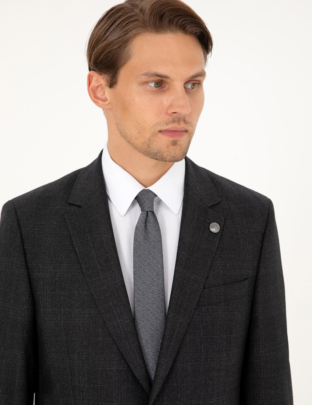 Antrasit Slim Fit Y_n Tak_m Elbise