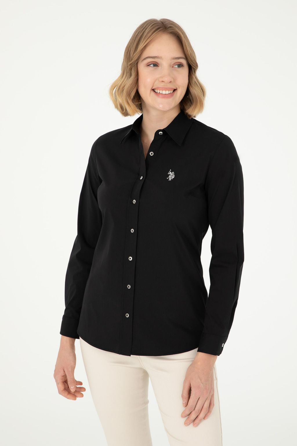 Рубашка женская U.S. Polo Assn. черная хлопок с эластаном  фото 10