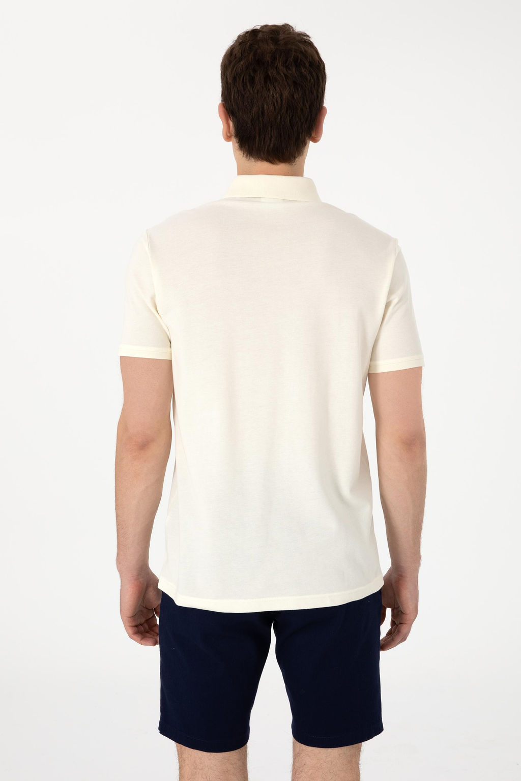 Erkek Regular Fit Polo Yaka Krem Basic Ti__rt