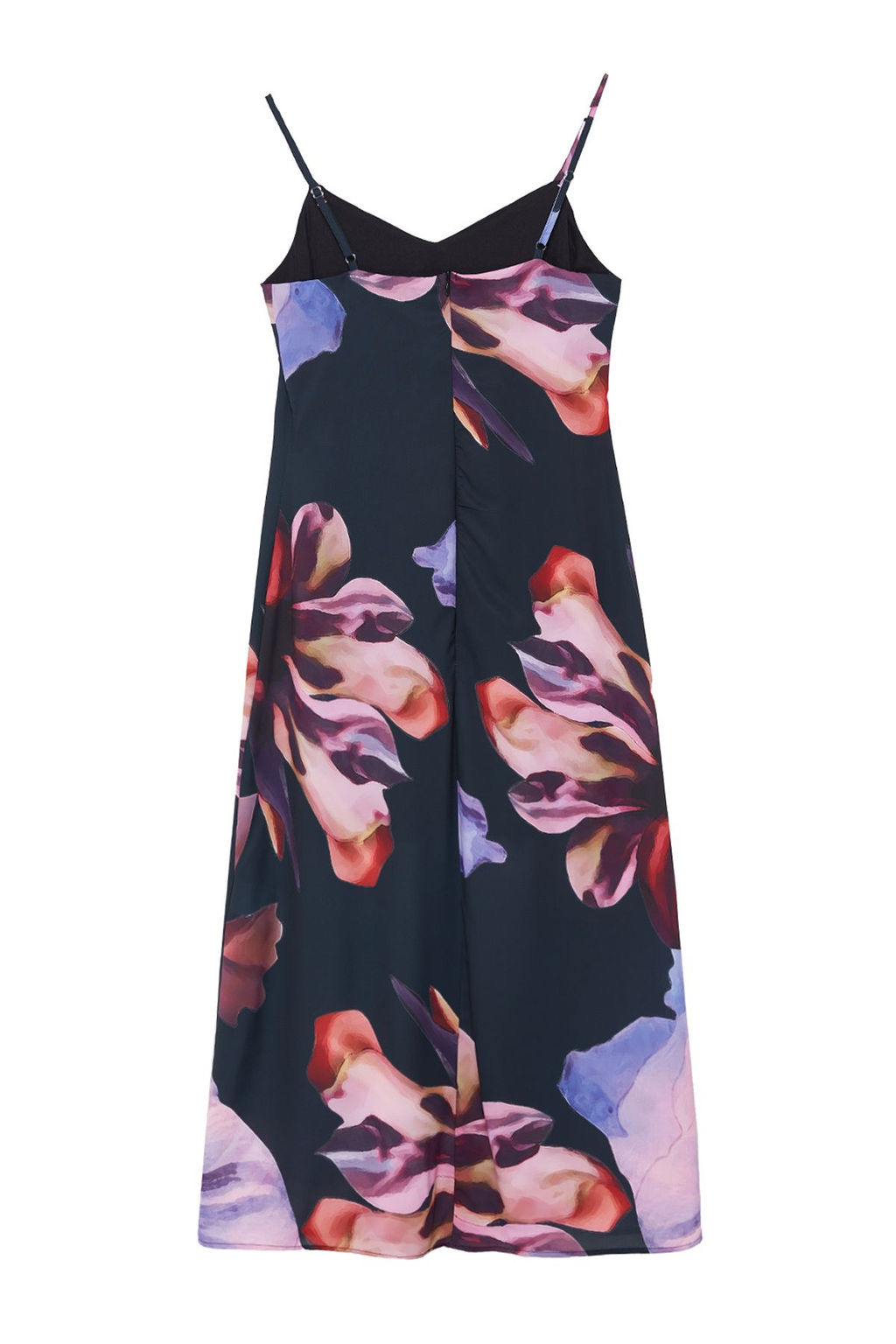 Lacivert Cicek Desenli Uste Oturmayan Midi Saten Dokuma Elbise TWOSS24EL00990 - Trendyolmilla фото 6