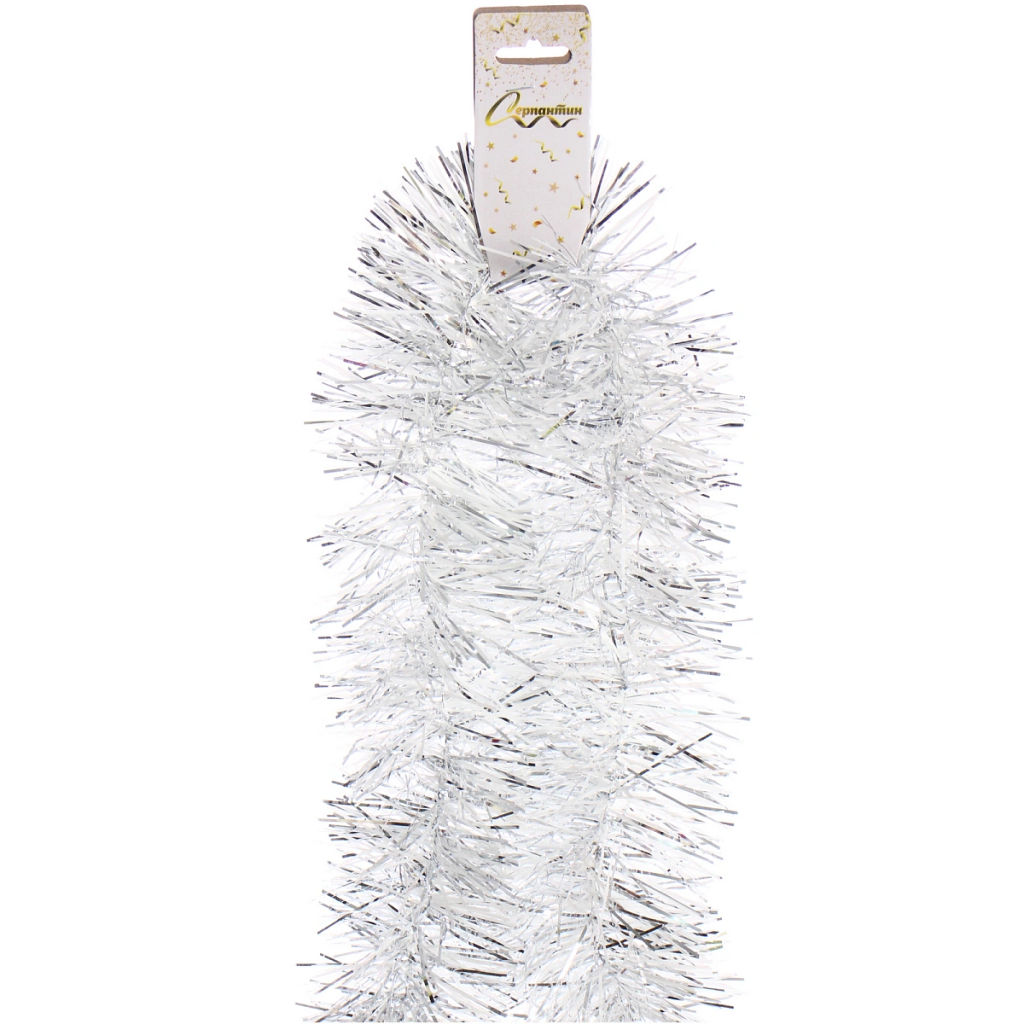 Цена за 10 шт. Мишура "Зимняя сказка" 2м, 9 см, Белый/Серебро