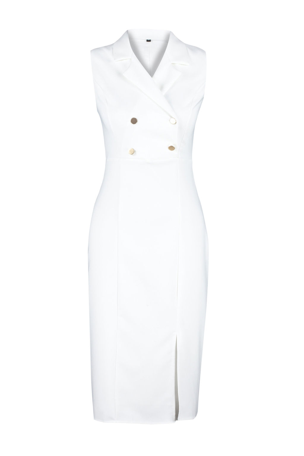 Ekru Vucuda Oturan Dugme Detayl? Y?rtmacl? Midi Kalem Etek Dokuma Elbise TWOSS23EL02256