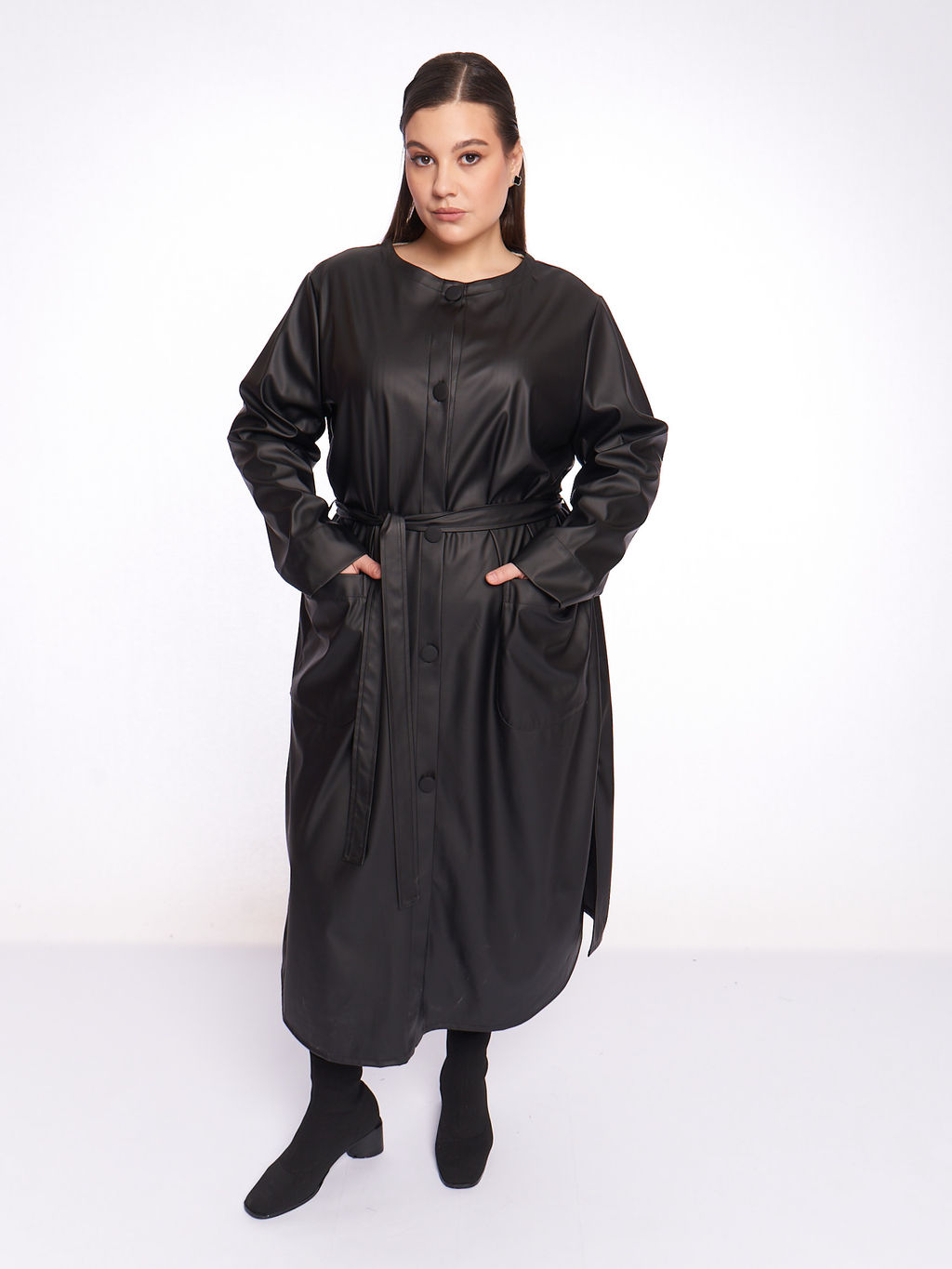 Кожаное пальто PL39309BLK01 - Артесса фото 13