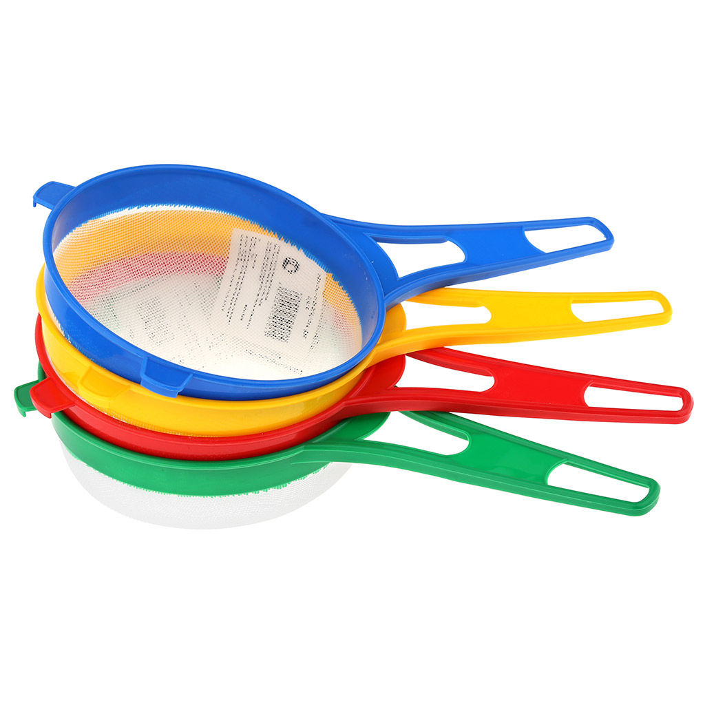 Сито пластмассовое Колорит д14,5см, h6,5см, с ручкой, 2 держателя, цвета в ассортименте: зеленый, красный, синий, желтый (28х14,5х6,5см) (Китай) - Домашняя Мода фото 4