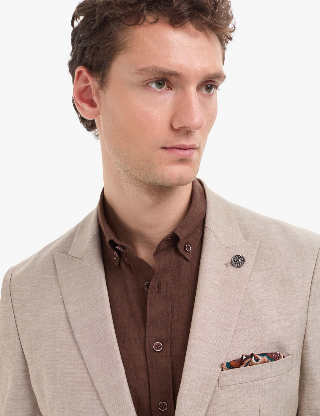 A__k Kahverengi Ex. Slim Fit Keten Kar___ml_ Tak_m Elbise
