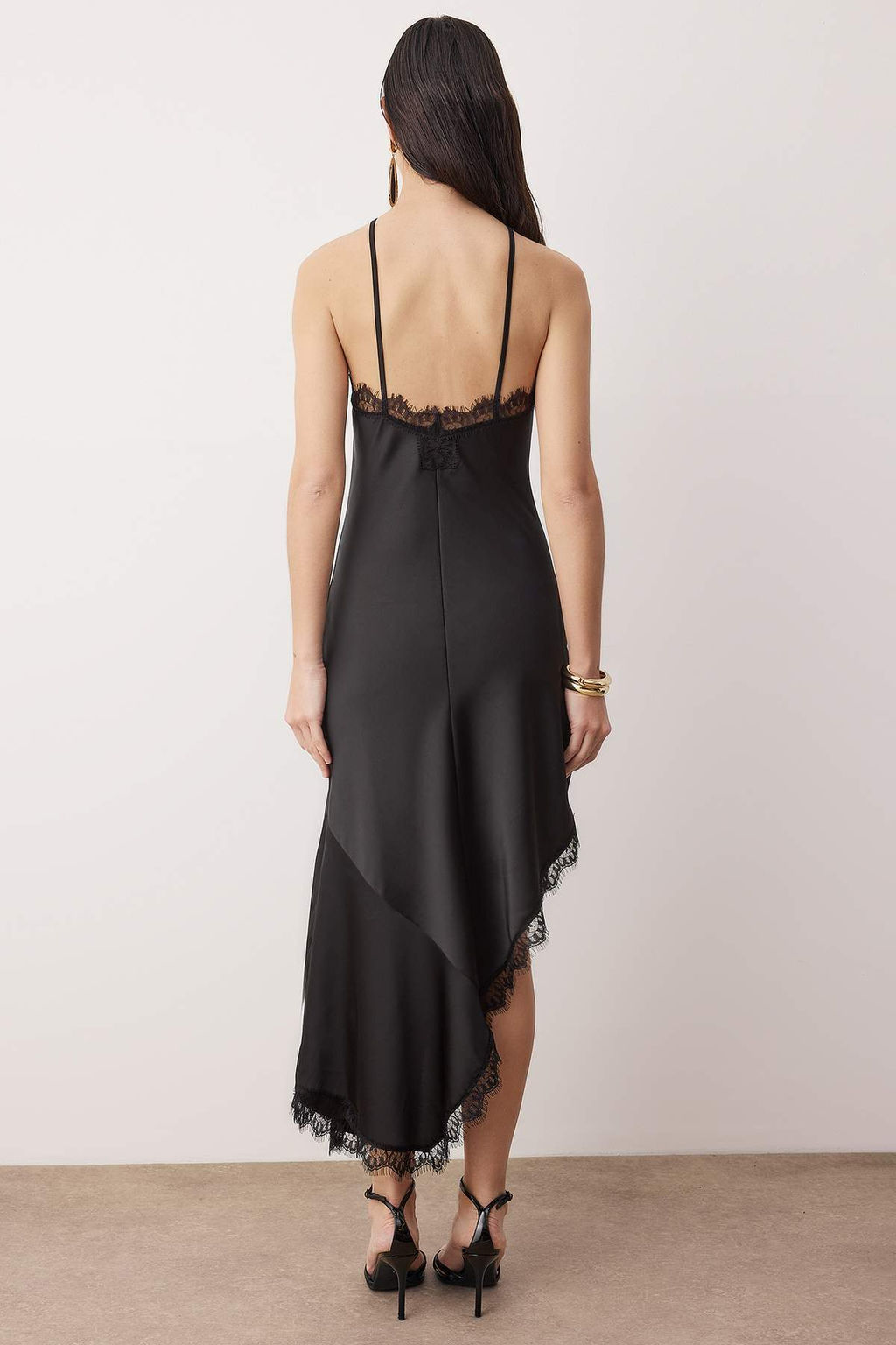 Siyah Duz Dantel Detayl? Dokuma Saten Midi Astars?z S?k/Gece Elbise - Trendyolmilla фото 4