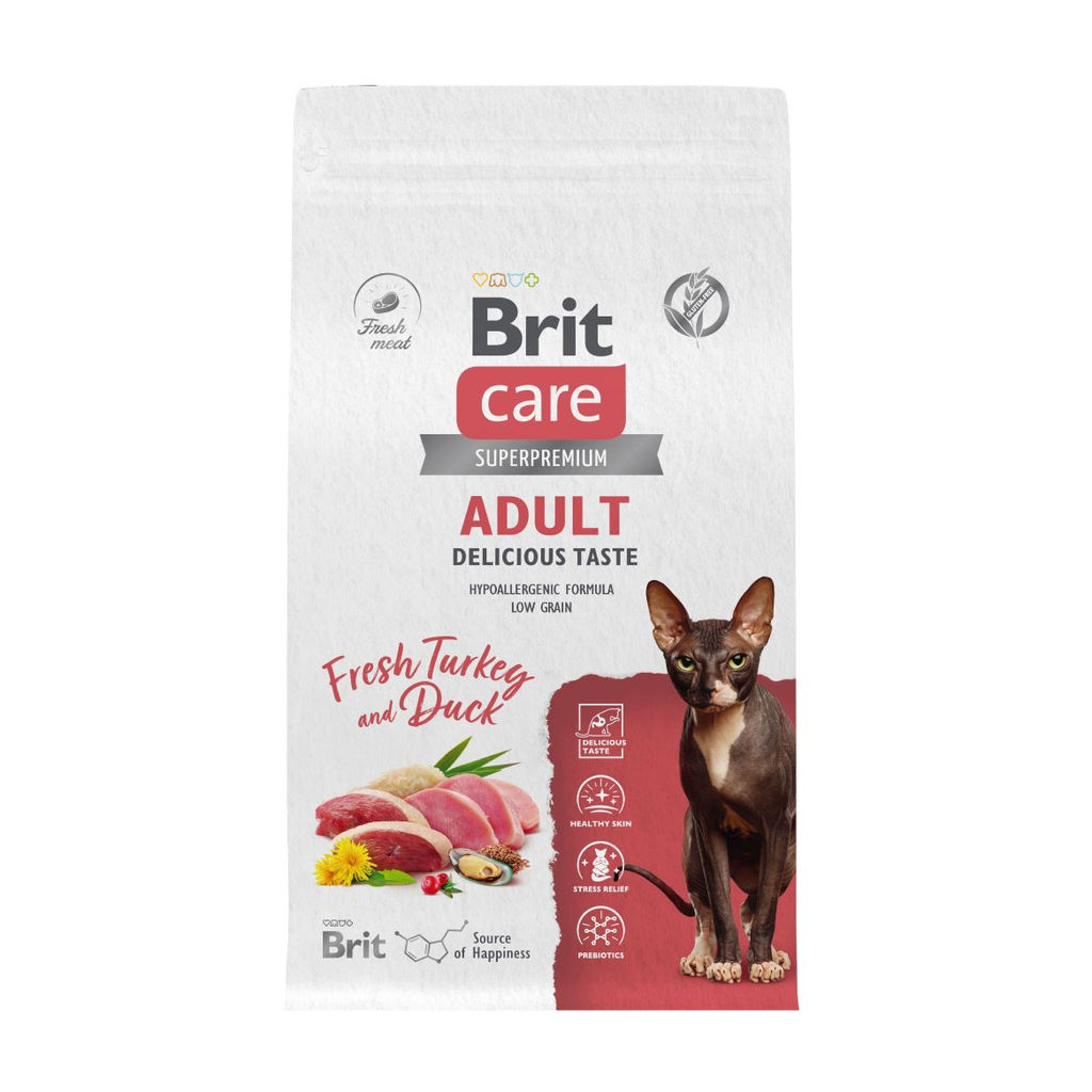 Сухой корм Care Cat Adult Delicious Taste с индейкой и уткой для взрослых привередливых кошек 5066070