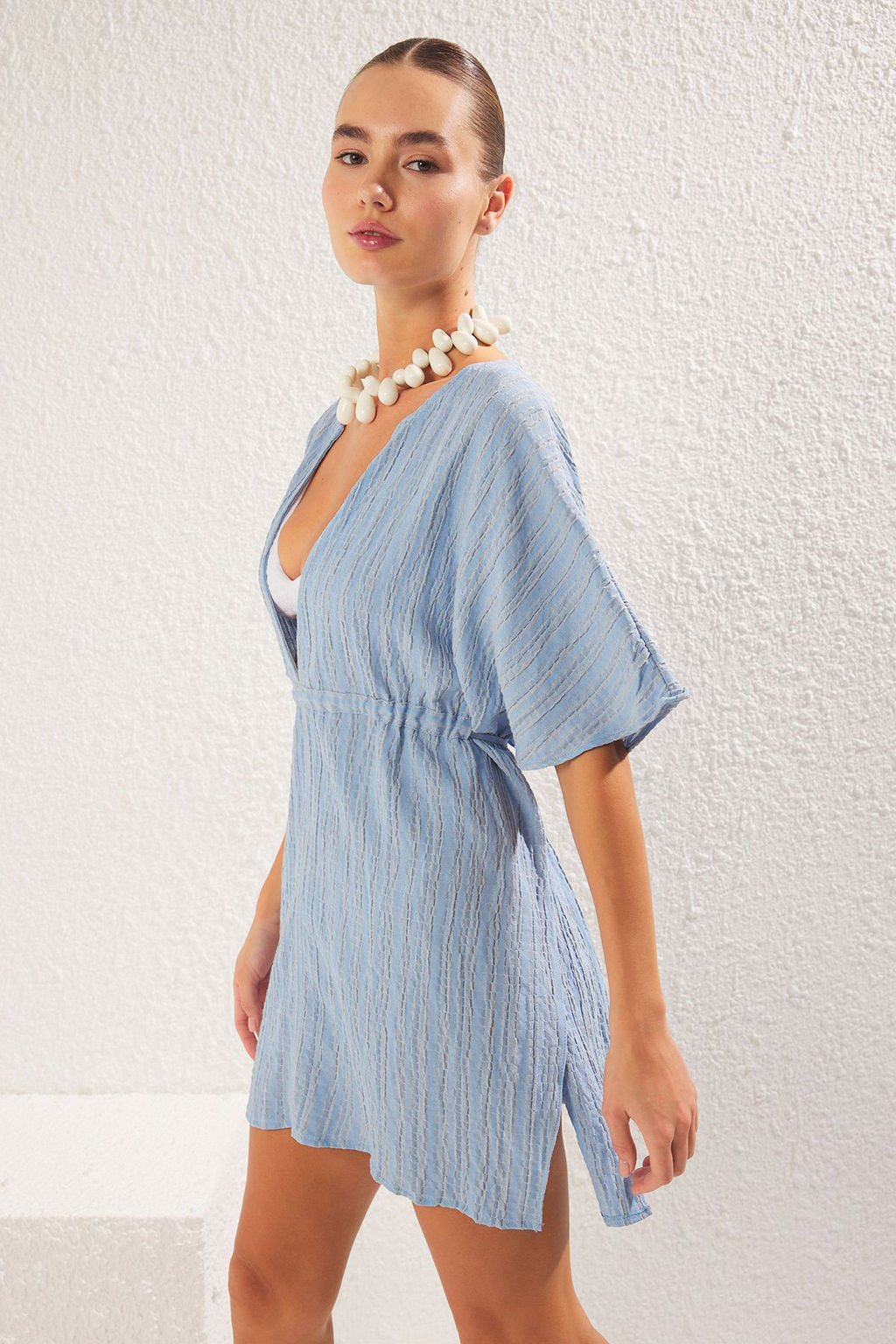 Trendyolmilla Ekru Dokuma Buzgu Detayl? Muslin Plaj Elbisesi TBESS25EL00065  фото 7