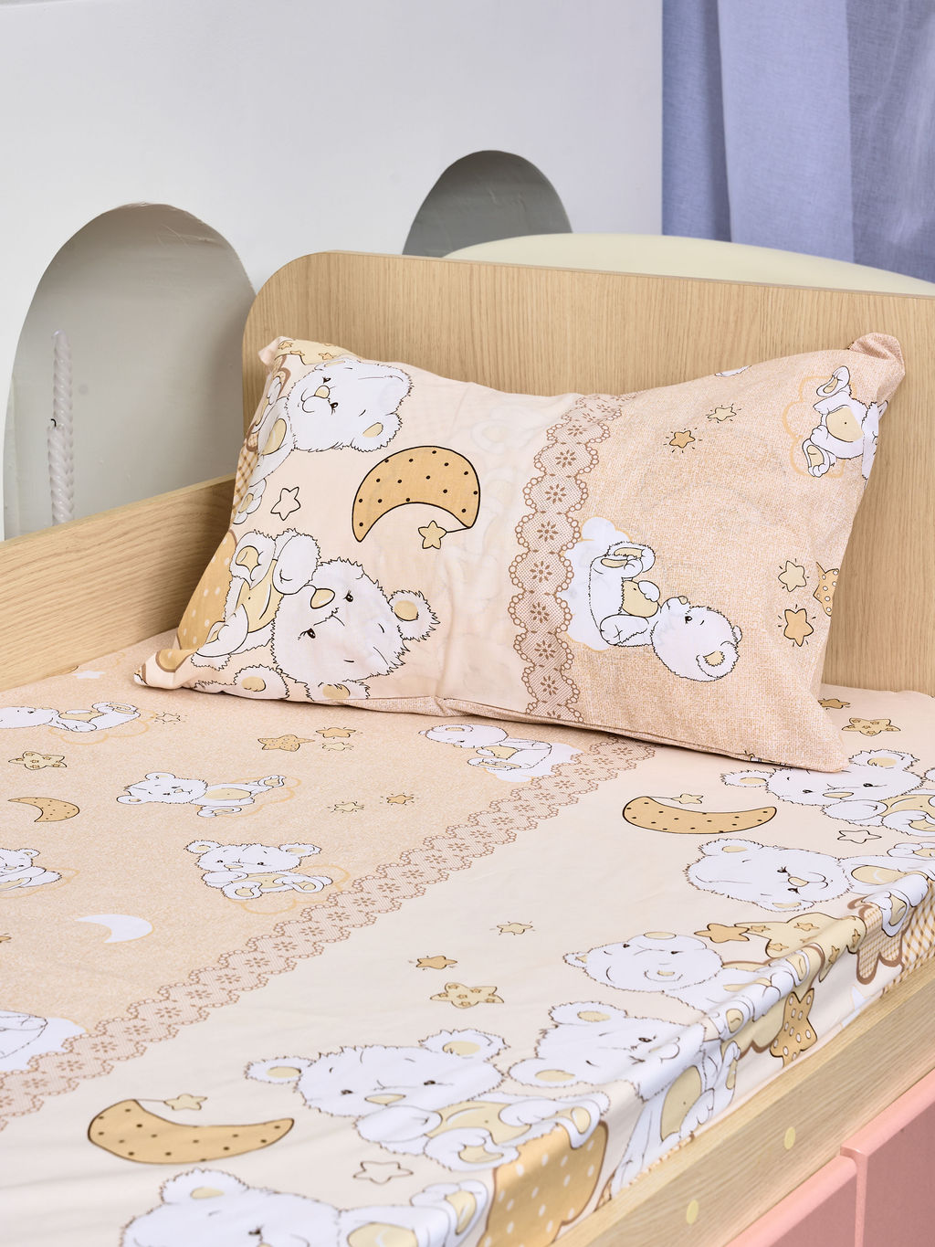 Постельное белье детское поплин с простыней на резинке - Медвежата Детский