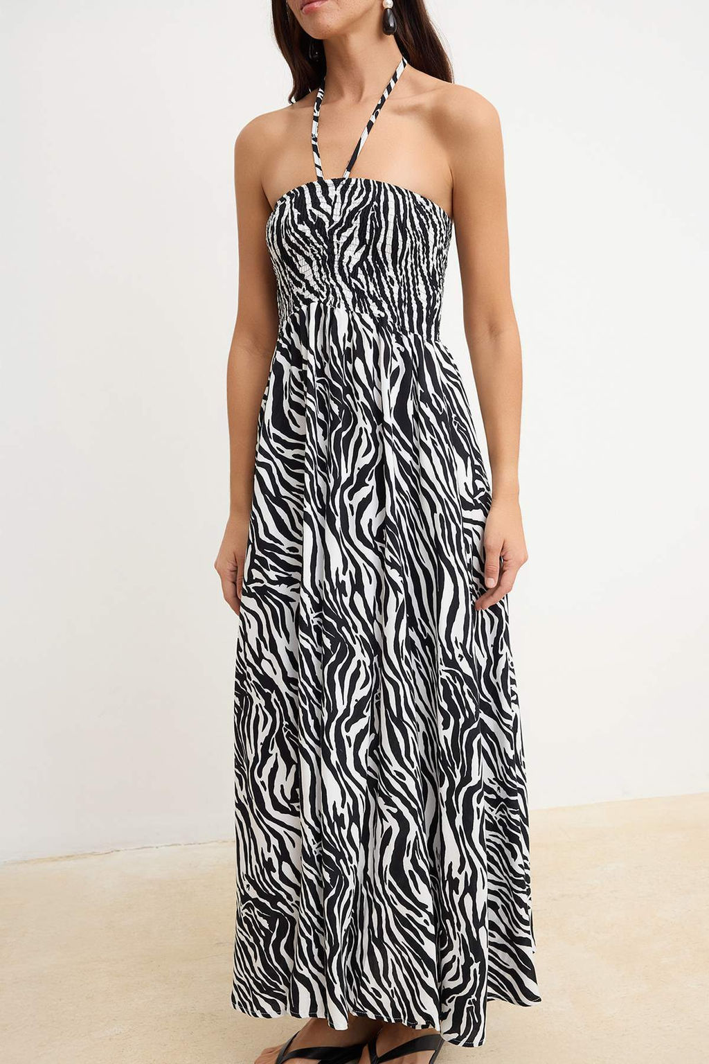 Cok Renkli Zebra Desenli Midi Gipeli Dokuma Elbise TWOSS26EL00619 - Trendyolmilla фото 3