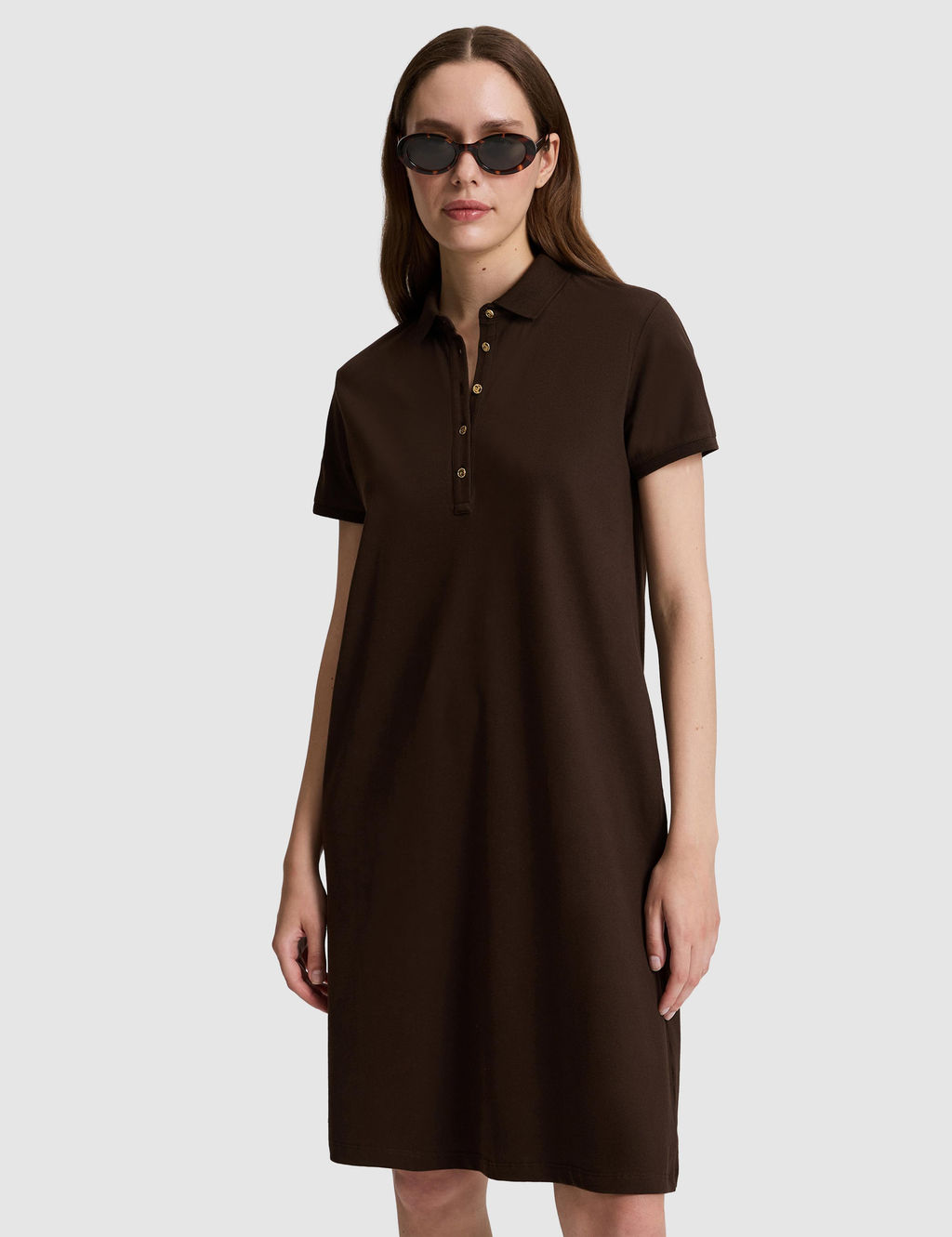 Kahverengi Polo Yaka A Kesim _rme Elbise