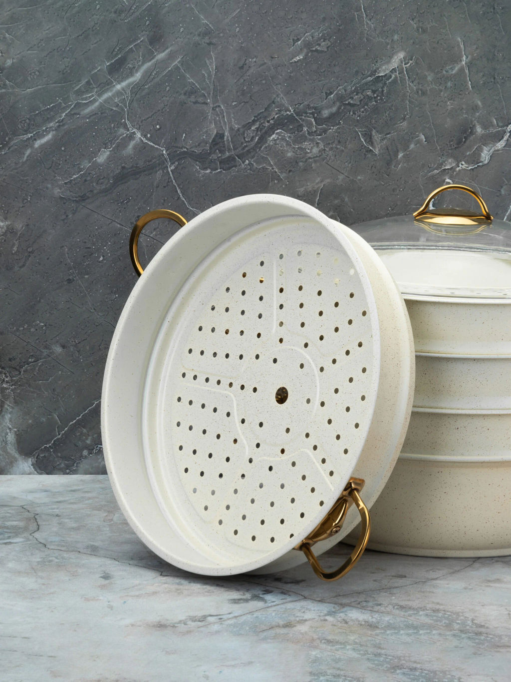 Мантоварка с крышкой стеклянной 28х10 см (5,8 л) с АПП, цвет: айвори, арт. 4000-IVR-28. - D.L.K. фото 7