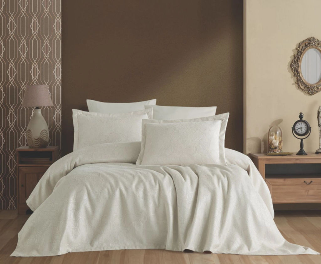 Покрывало EFOR (Gardines) с наволочками YAPRAK (240*260) кремовый KREM