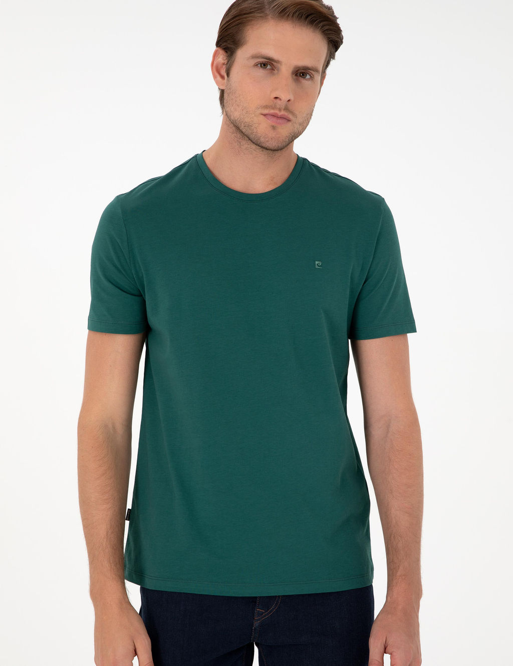 Koyu Ye_il %100 Pamuk Slim Fit Bisiklet Yaka Basic Ti__rt - Pierre cardin фото 3