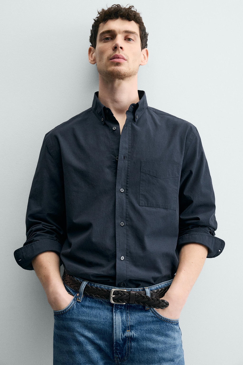 CAMISA REGULAR FIT ALGOD?N / Azul - Zara фото 7