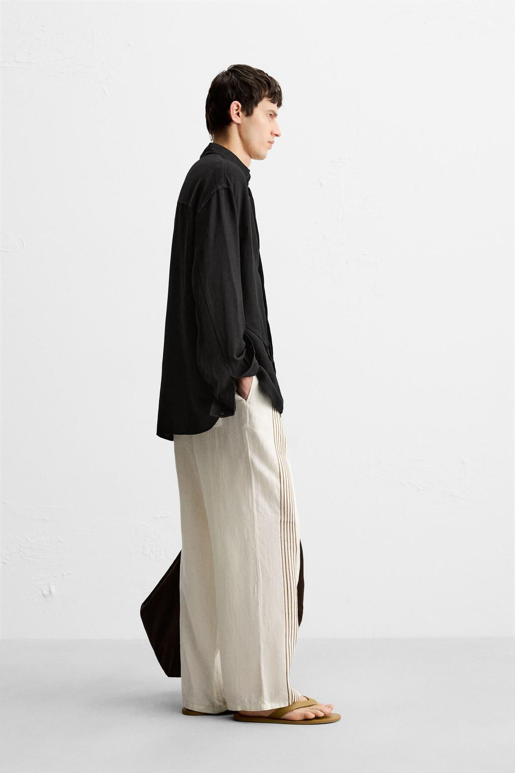 100% LINEN EMBROIDERED TROUSERS - Zara фото 4