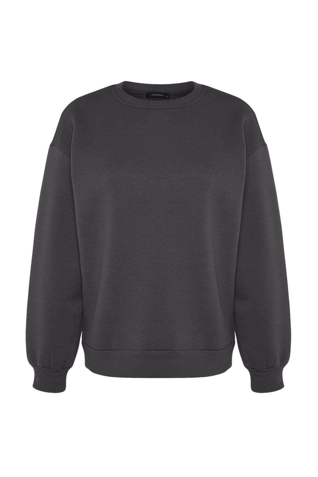 Antrasit Oversize/Rahat Kesim Basic Bisiklet Yaka Kal?n/Ici polarl? Orme Sweatshirt TWOAW24SW00102