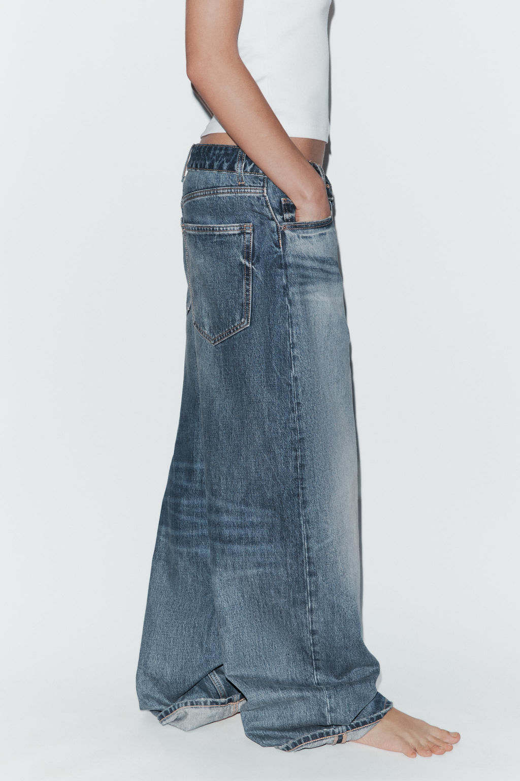 JEANS CINTURA DOBLADA TRF TIRO MEDIO / Marino - Zara фото 4