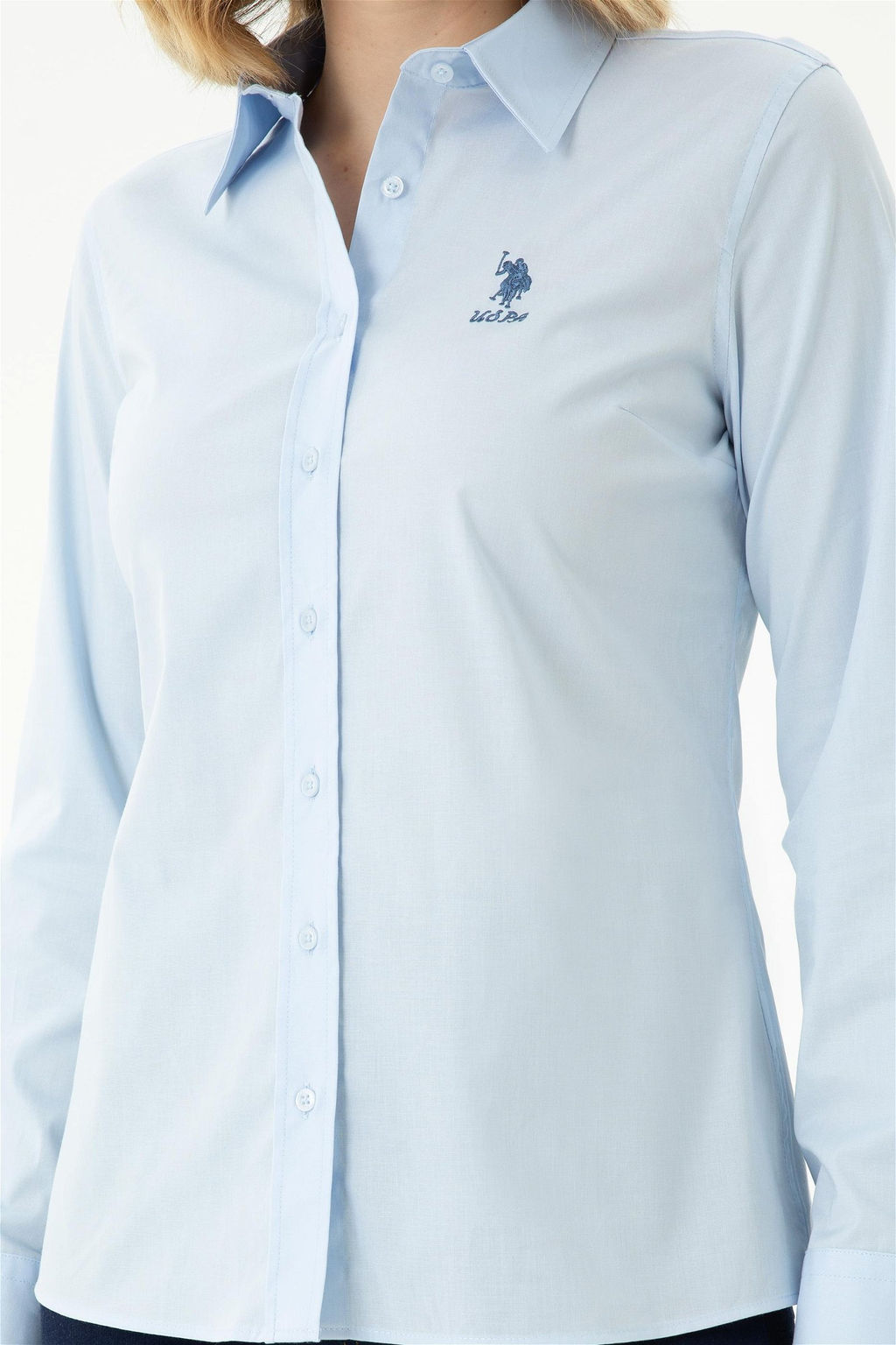 Женская голубая базовая рубашка с длинным рукавом - U.s. polo assn фото 11