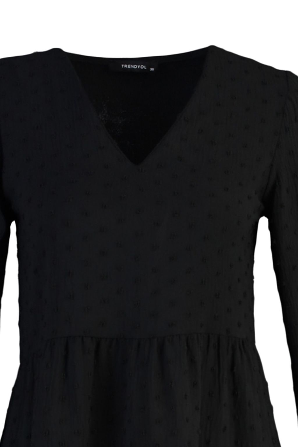 Trendyolmilla Siyah Mini Genis Kesim Dokulu Volanl? Dokuma Elbise TWOAW23EL01479