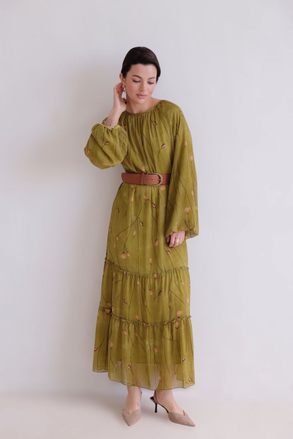 Martichelli Платье хаки с цветочным принтом  фото 6