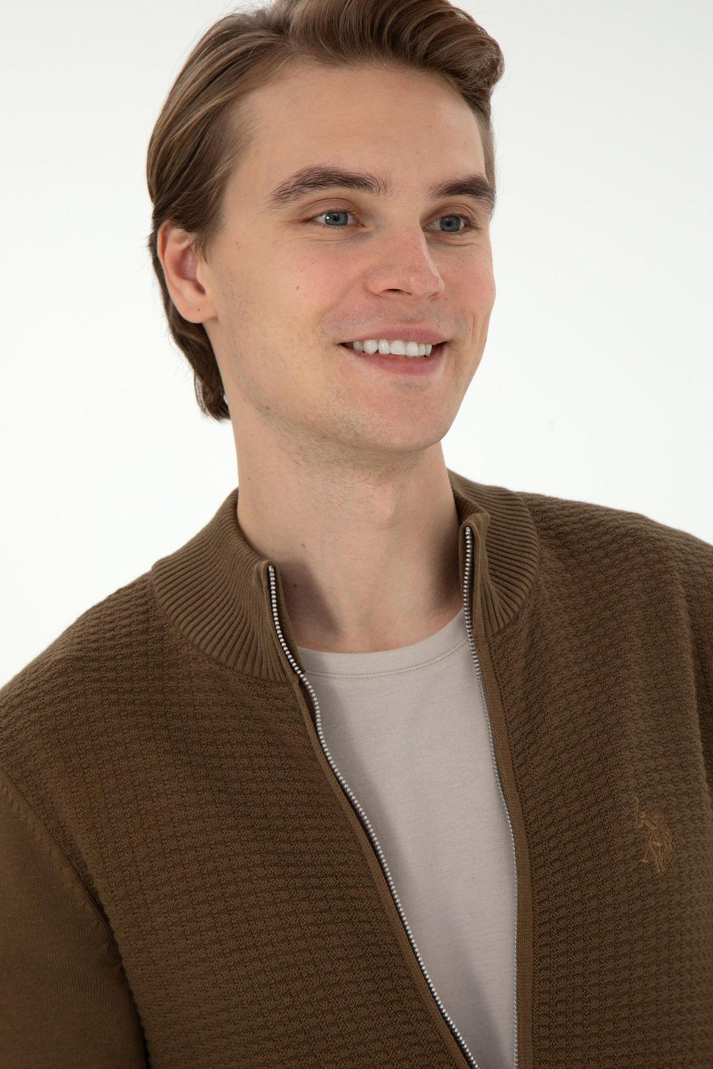 Мужской базовый трикотажный кардиган цвета хаки Неожиданная скидка в корзине - U.s. polo assn фото 2