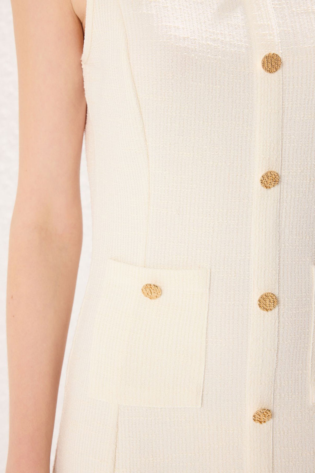 Ekru Duz Cep Detayl? Mini Tuvit Kumas Fitted/Vucuda Oturan Esnek Orme Elbise TWOSS25EL00542 - Trendyolmilla фото 4