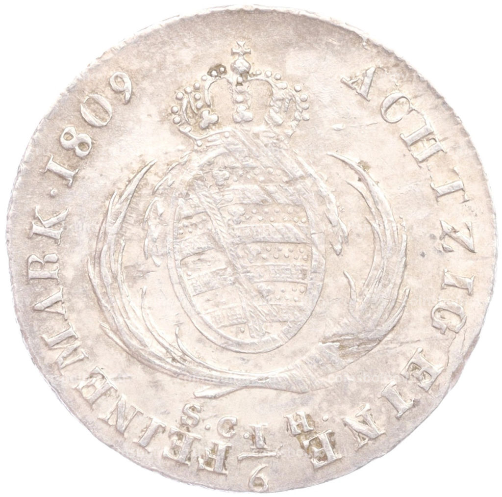 Монета 1/6 талера 1809 года Саксония