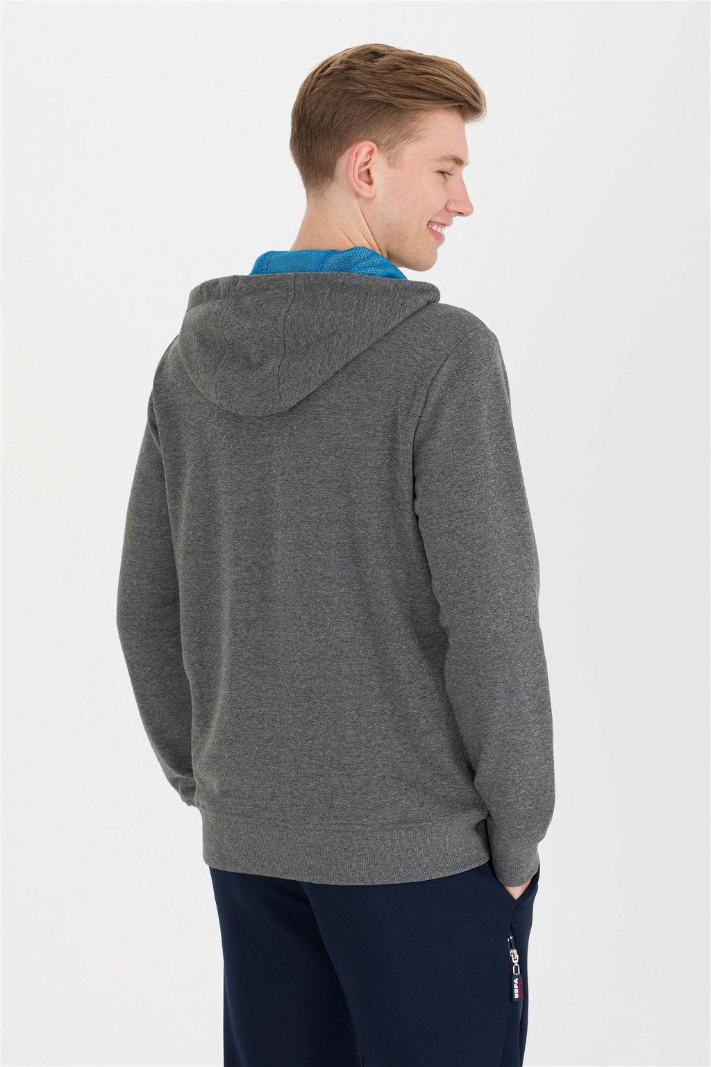 Мужской вязаный кардиган с капюшоном антрацитового меланжа - U.s. polo assn фото 11