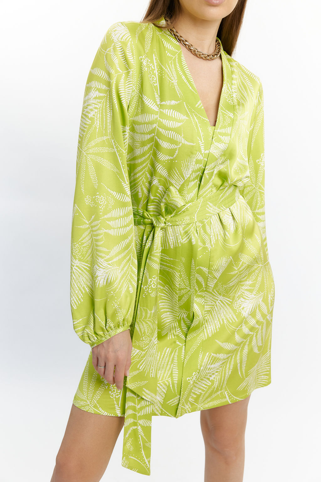 Платье-мини с иммитацией планки и поясом на талии. Рукав длинный, на манжете резинка. - Serginnetti фото 4
