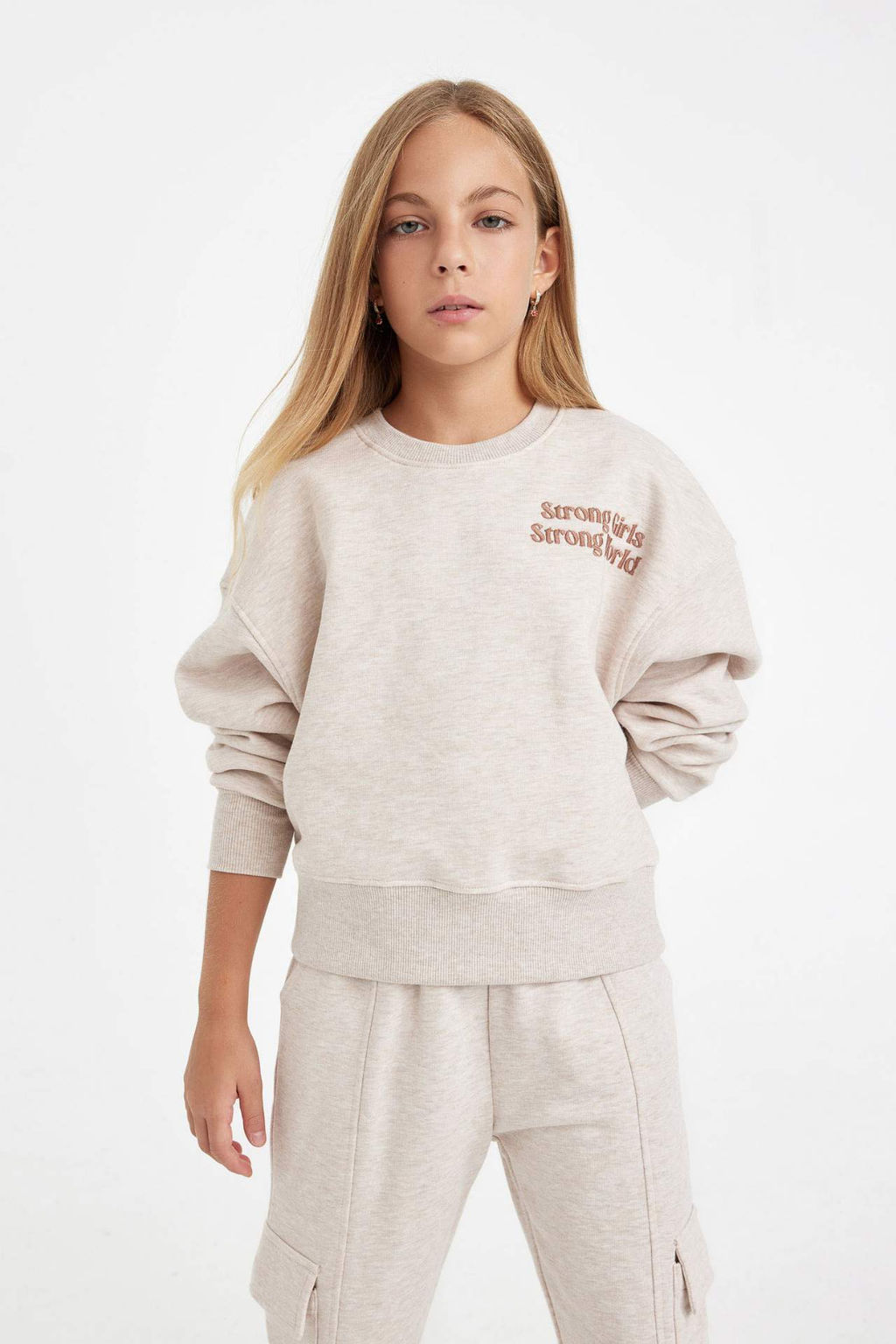 K?z Cocuk Relax Fit Bisiklet Yaka Bask?l? Sweatshirt - Defacto фото 4