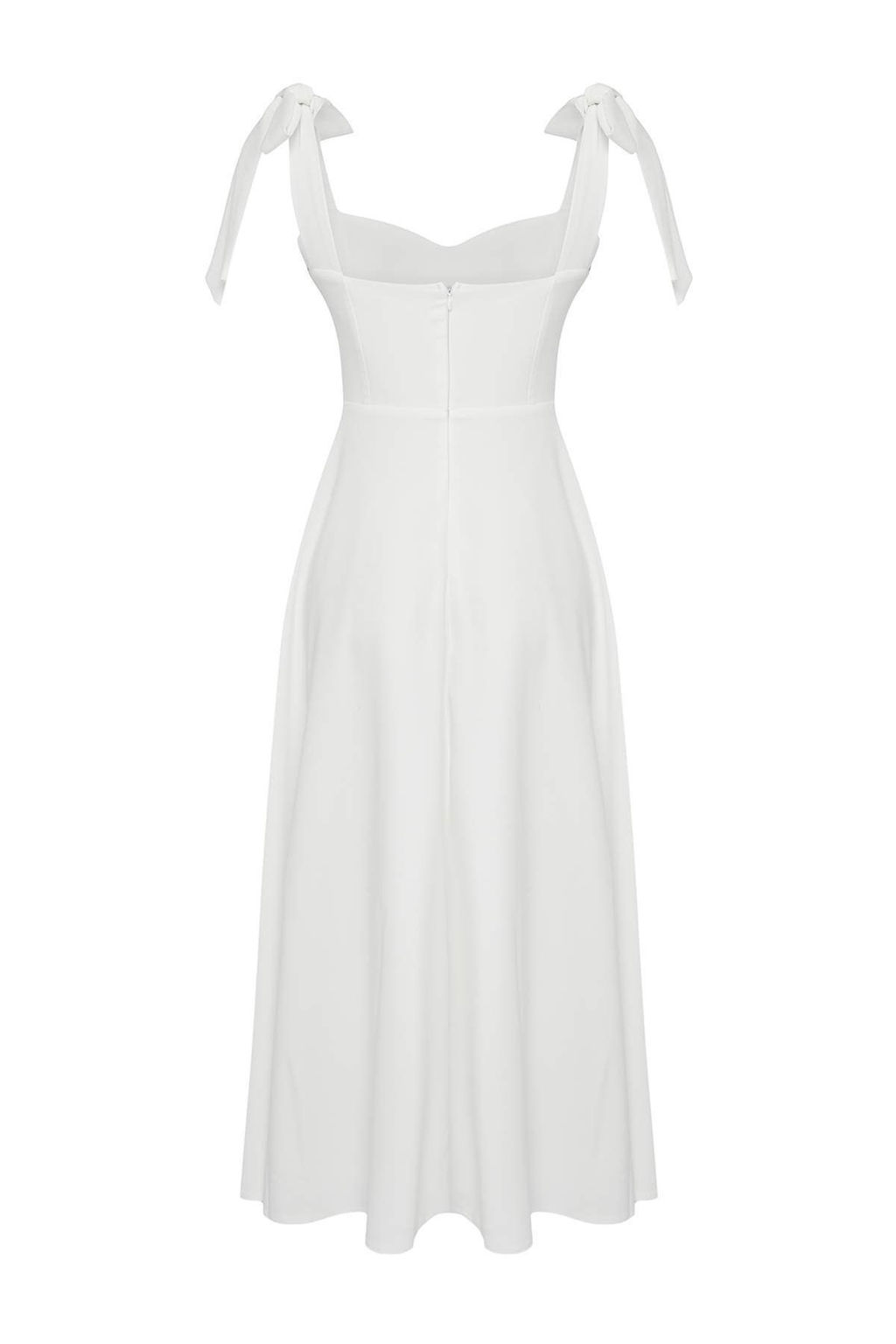 Beyaz A-Kesim Ask? Baglama Detayl? Dokuma Midi S?k Abiye Gece Mezuniyet Elbisesi TPRSS24EL00251