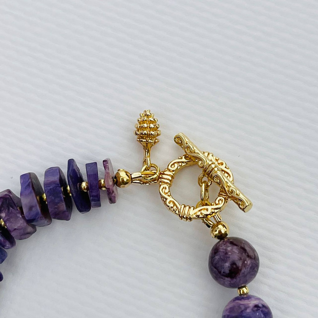 Браслет из Чароита, Жемчуга и Лунного камня